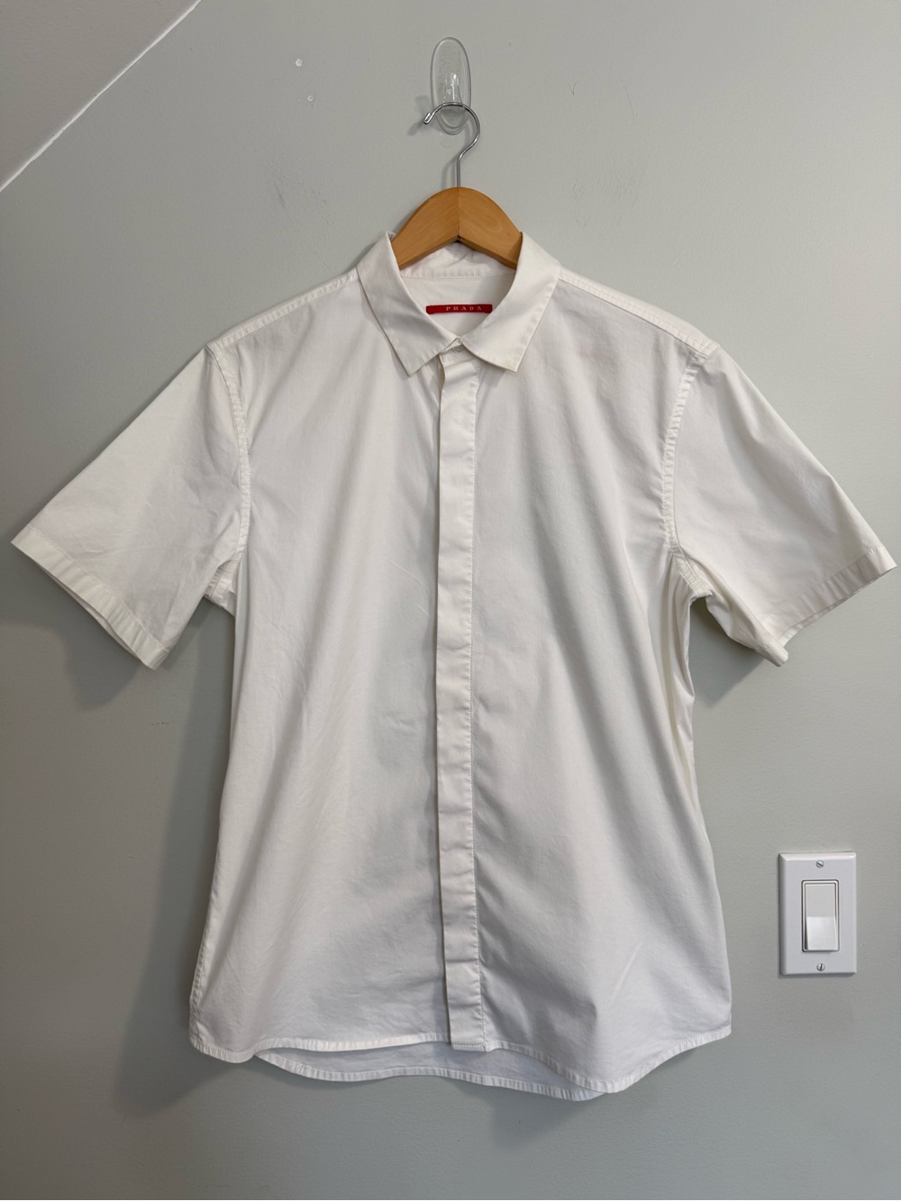 Prada Red Label White Poplin Short Sleeve Button Up Shirt